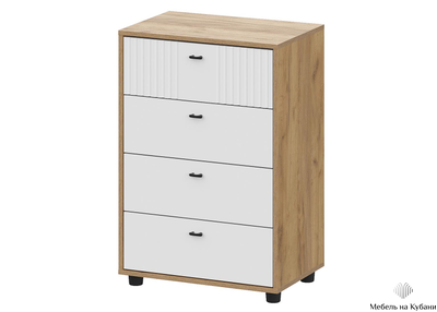 Милан Комод 4 ящика Дуб Золотой/Белый матовый