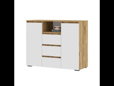 Хелен КМ 01 Комод 3 ящика и 2 створки 1200х960х465 дуб крафт золотой / белый
