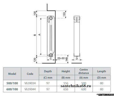 Алюминиевый радиатор Fondital Ardente C2 4 6 8 10 12 секций