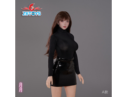 Женская голова (скульпт) с длинными каштановыми волосами и подвижными глазами - 1/6 scale Asian Movable Eyes Beauty Head Sculpt Yueyue (ZC016A) - Z6TOYS