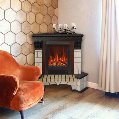 Угловой электрокамин Stone AO с очагом Eugene