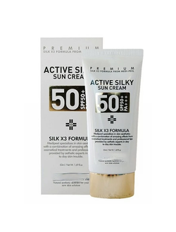 Солнцезащитный крем с комплексом пептидов и шёлка Active Silky Sun Cream SPF50+PA+++ (50 мл)