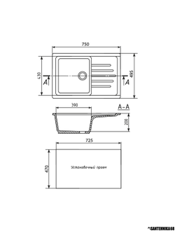 Мойка из искусственного мрамора MIXLINE ML-GM19 прямоугольная с крылом 495*750*200мм