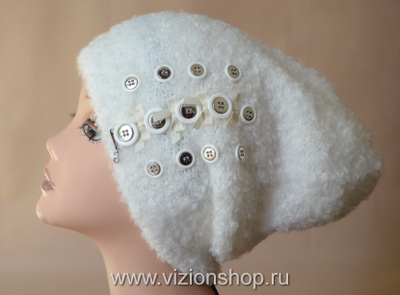 Пушистая лохматая шапка женская Италия Vizio 6193 белая