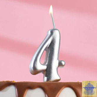 Свеча для торта цифра "Серебряная" "4"