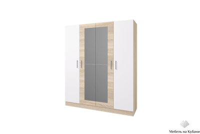 Леси шкаф 4-х створчатый с зеркалами Сонома/Белый