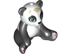 Panda, Friends, Sitting with Molded White Head and Stomach and Printed Dark Turquoise Eyes, Lavender Paws, and Tan Splotches Pattern, Black (16674pb03 / 6300295)