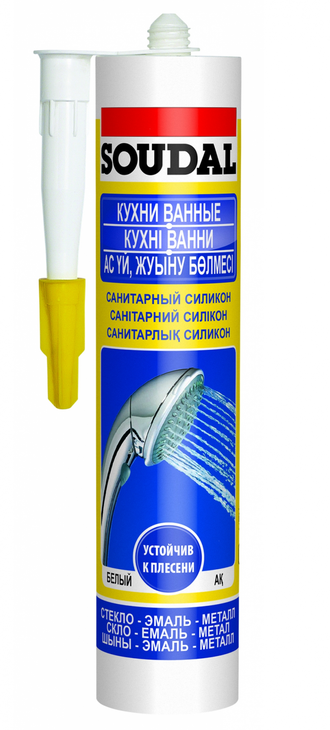Герметик силиконовый SOUDAL санитарный кислотный белый, 280 мл