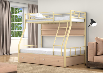 Двухъярусная кровать Раута Слоновая кость ящики полка дуб молочный фото