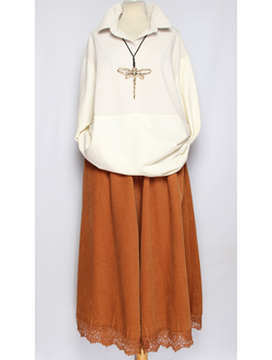 Рубашка Бохо комбинированная1 с вельветовом экрю р.48-56