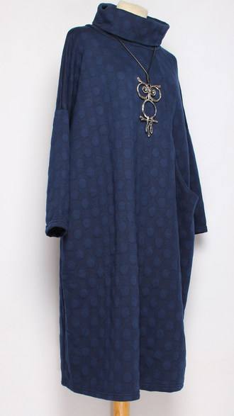 ПЛАТЬЕ БОХО ТЕПЛОЕ "ХОМУТ ФАКТУРНОЕ" синее до р.52