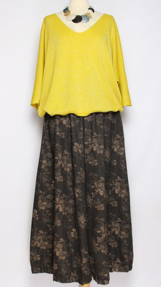 ЮБКА-БРЮКИ джинс-гобелен "ЗАЩИПЫ ЦВЕТОЧКИ" черная р.46-54