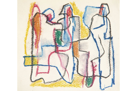 «Композиция с тремя фигурами», 2-я половина 1970-х г., бумага, восковые мелки, 21,5х24,5