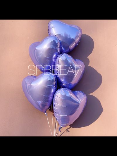 Фольгированные шары Сердца 5 штук лавандовые