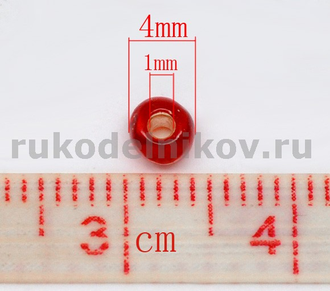 бисер 4 мм, цвет-красный, 10 гр/уп