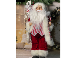 Дед Мороз  в красном полушубке полосатом кафтане 45см