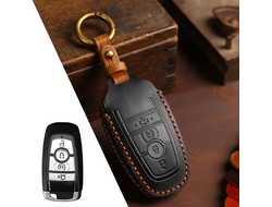 Чехол для ключа Ford Explorer, Mondeo 5, Expedition из натуральной чёрной кожи