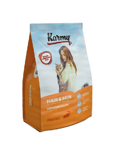 Корм Karmy (Карми) Hair&Skin для кожи и шерсти кошек, лосось 1,5 кг