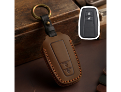 Чехол из коричневой кожи для смарт ключа тойота в форме пирамидки с 2 кнопками