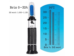 Рефрактометр для пивоварения и виноделия (удельный вес сусла 1,000-1,130, сахар 0-32°Brix)