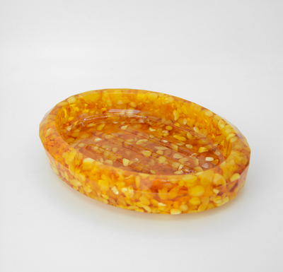 Мыльница овальная с белым янтарем