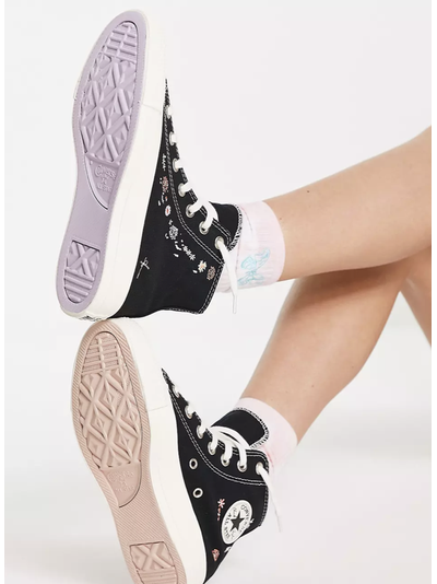 Кеды Converse All Star черные высокие с вышивкой