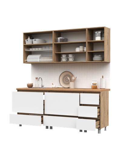 Хелен кухонный гарнитур 2 м Дуб Крафт золотой/Белый шагрень