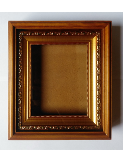 Киот деревянный с багетной рамой "под золото" для иконы формата 13х16см.