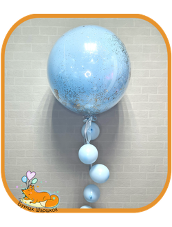 ГОЛУБОЙ ЗЕРКАЛЬНЫЙ ШАР 70 СМ С ГИРЛЯНДОЙ ИЗ ШАРИКОВ