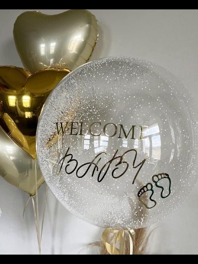 Шарики в роддом на выписку и встречу для малыша с коляской и грузиком