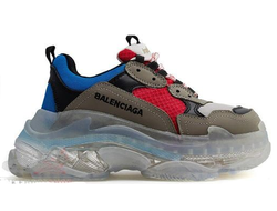 Кроссовки Balenciaga Triple S мульти серые с красным с прозрачной подошвой