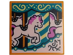 Tile 2 x 2 with Groove with BeatBit Album Cover - Carousel Horse Pattern, Orange (3068bpb1780 / 6341639)