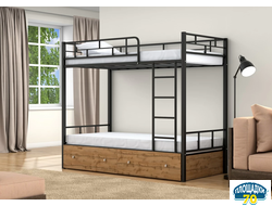 Двухъярусная кровать Валенсия Черный ящики дуб крафт табак Тюмень