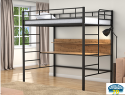 Кровать-чердак Амстердам 120 Черный стол дуб крафт табак