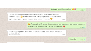 Отзывы из соц.сетей, Whatsapp, эл.почты