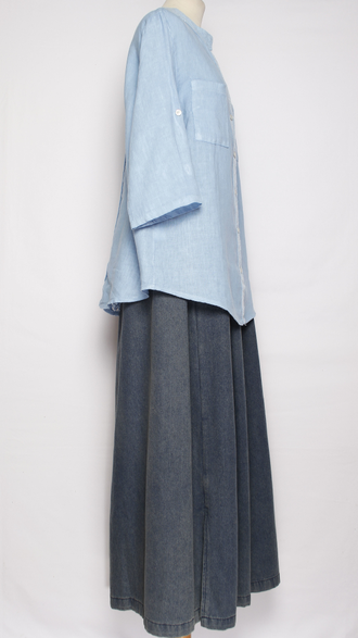 РУБАШКА ЛЁН "КРУЖЕВО НА СПИНЕ" голубая, синяя р.46-52