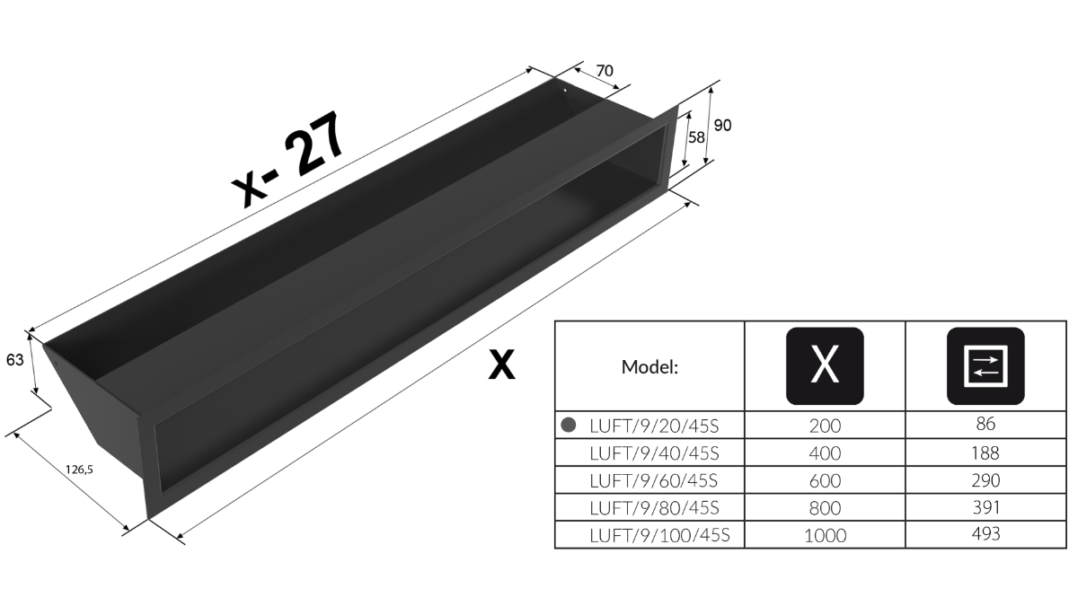 Вентиляционное отверстие для камина Kratki LUFT 9x20 чёрный