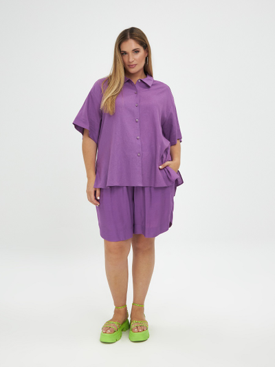 Летняя рубашка с коротким рукавом из льна с отложным воротником