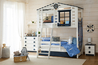 Кровать 2 ярусная чердак-домик из массива сосны  КИДС 20 с бельевыми ящиками и лесенкой