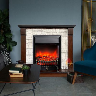 Электрокамин Тауэр LO камень белый с очагом Fobos