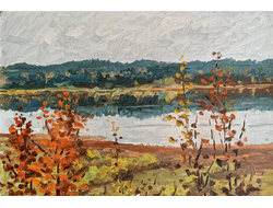 "Осень на реке" картон масло Муравьёв С.А. 1960-е годы