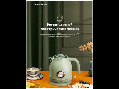 Электрочайник Xiaomi Qcooker Retro Electric Kettle с температурным датчиком QS-1701 Green RU