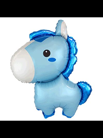 Фольгированная фигура с гелием "Лошадка голубая"