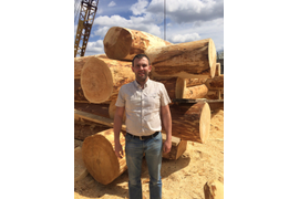 Массивные бревна кедра в сравнении с человеческим ростом. Рубленая баня из кедра, технология Русская рубка