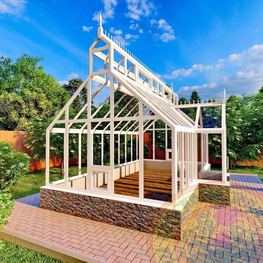 Уникальная теплица из стекла и алюминия производства Красивые теплицы в белом исполнении