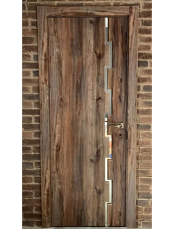 PRESTIGE. МОДЕЛЬ ТЕХНО 1, ВЕРТИКАЛЬНАЯ ГЕОМЕТРИЧЕСКАЯ ВСТАВКА из СТЕКЛА ТРИПЛЕКС или ЗЕРКАЛА. ДВУХЦВЕТНОЕ ДВЕРНОЕ ПОЛОТНО