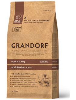 Grandorf (Грандорф): сухой беззерновой корм для собак, Утка с индейкой, 10 кг