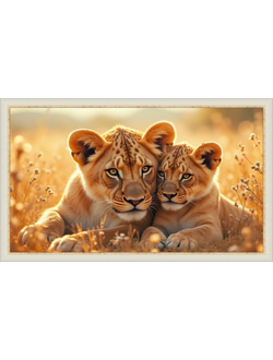 картина в раме 60х100 см Львица и львенок