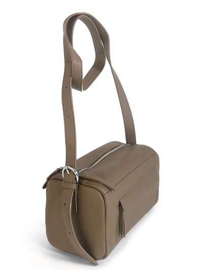 (АРТИКУЛ: 10062/1/2) СУМКА ЖЕНСКАЯ, НЕБОЛЬШАЯ, НАТУРАЛЬНАЯ КОЖА, ТЕМНО-БЕЖЕВАЯ, С ПЛЕЧЕВЫМ РЕМНЕМ