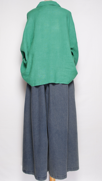 РУБАШКА-жакет ЛЁН "КИМОНО КАРМАН" зеленая до р.54